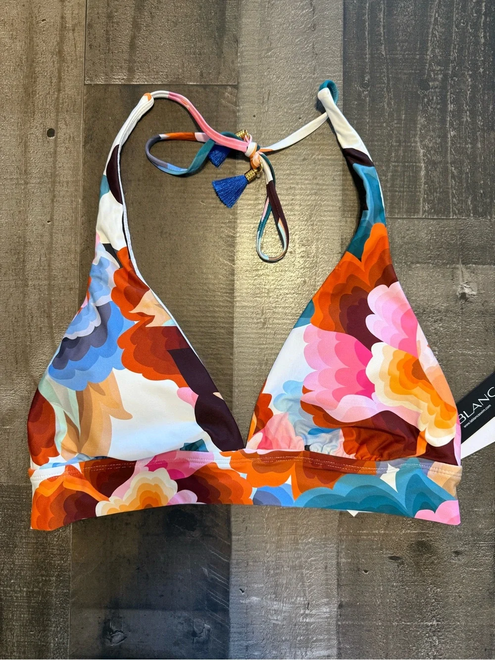NWT La Blanca Multicolor Floral Halter Bikini Top in Pink, Orange & Blue